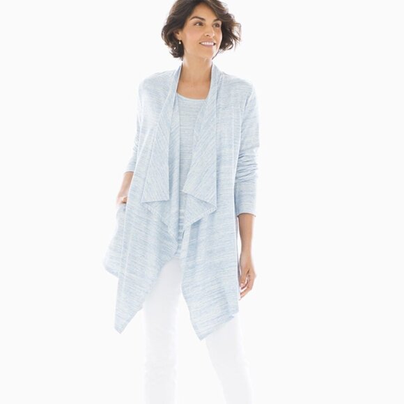 SOMA Large Slub Terry Draped Open Front Cardigan Heather Sky Blue Comfy - Picture 1 of 12